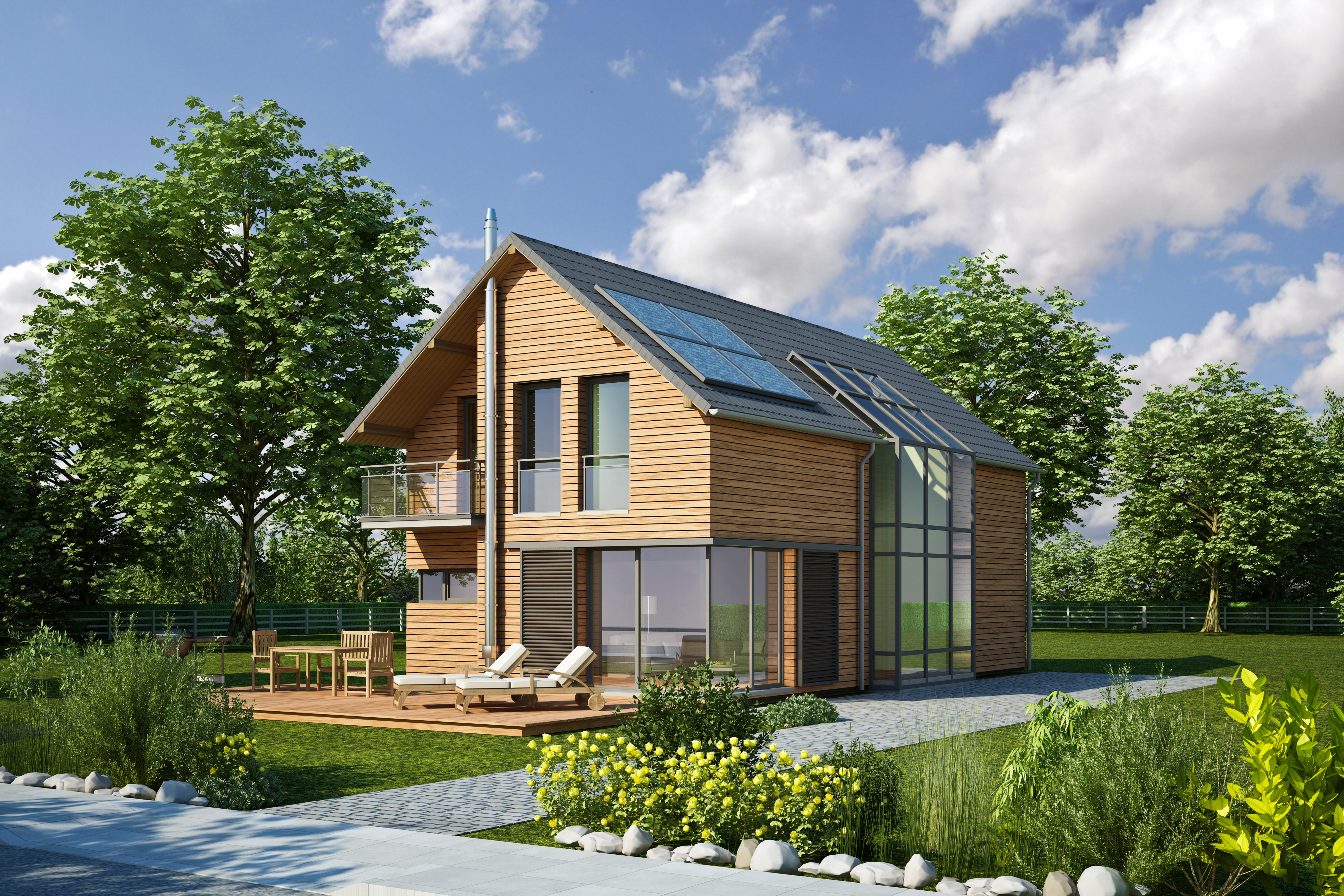 Seitenansicht energieeffizientes Einfamilienhaus