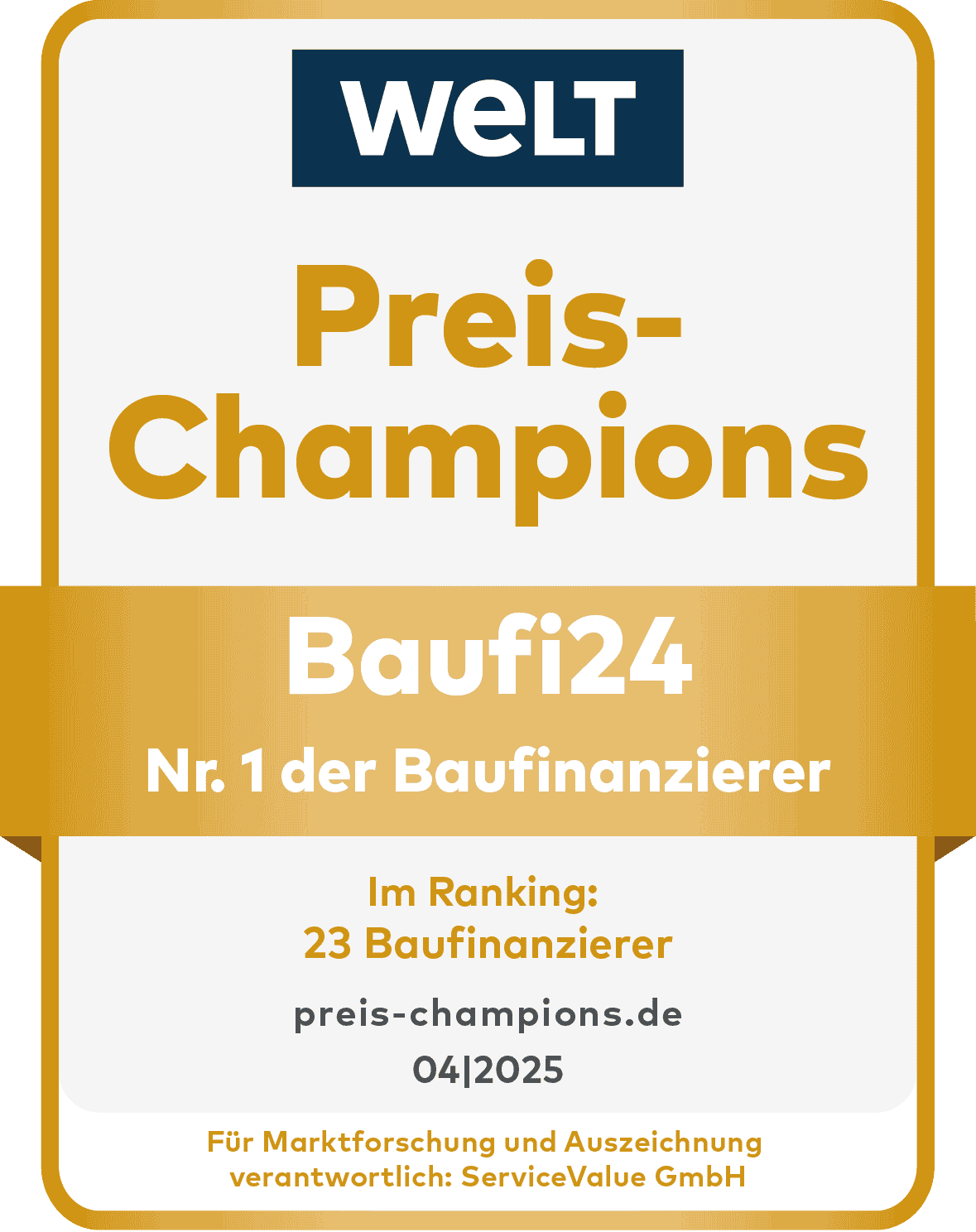 Siegel Welt Preischampion 2025 Nr. 1 Baufinanzierer Naufi24